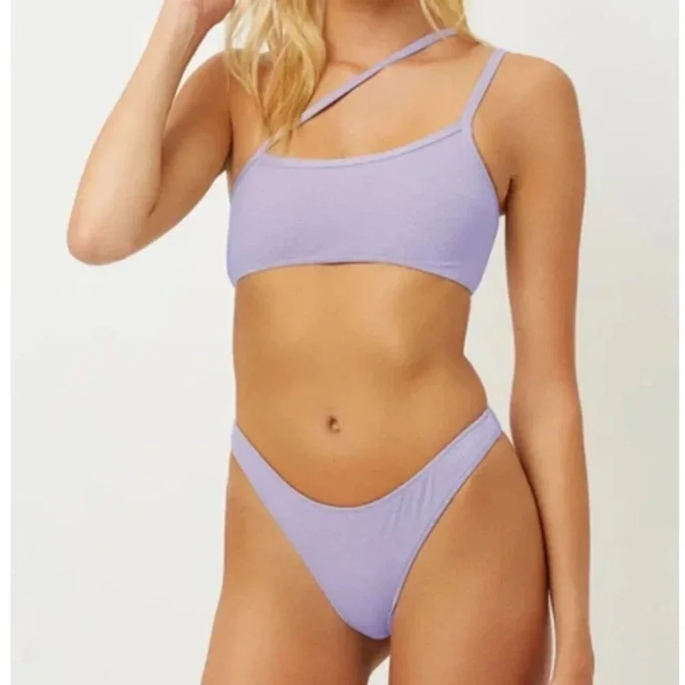 NWT‎ Frankies Bikinis Olivia Cheeky Bottom Sparkle Lilac Purple Large